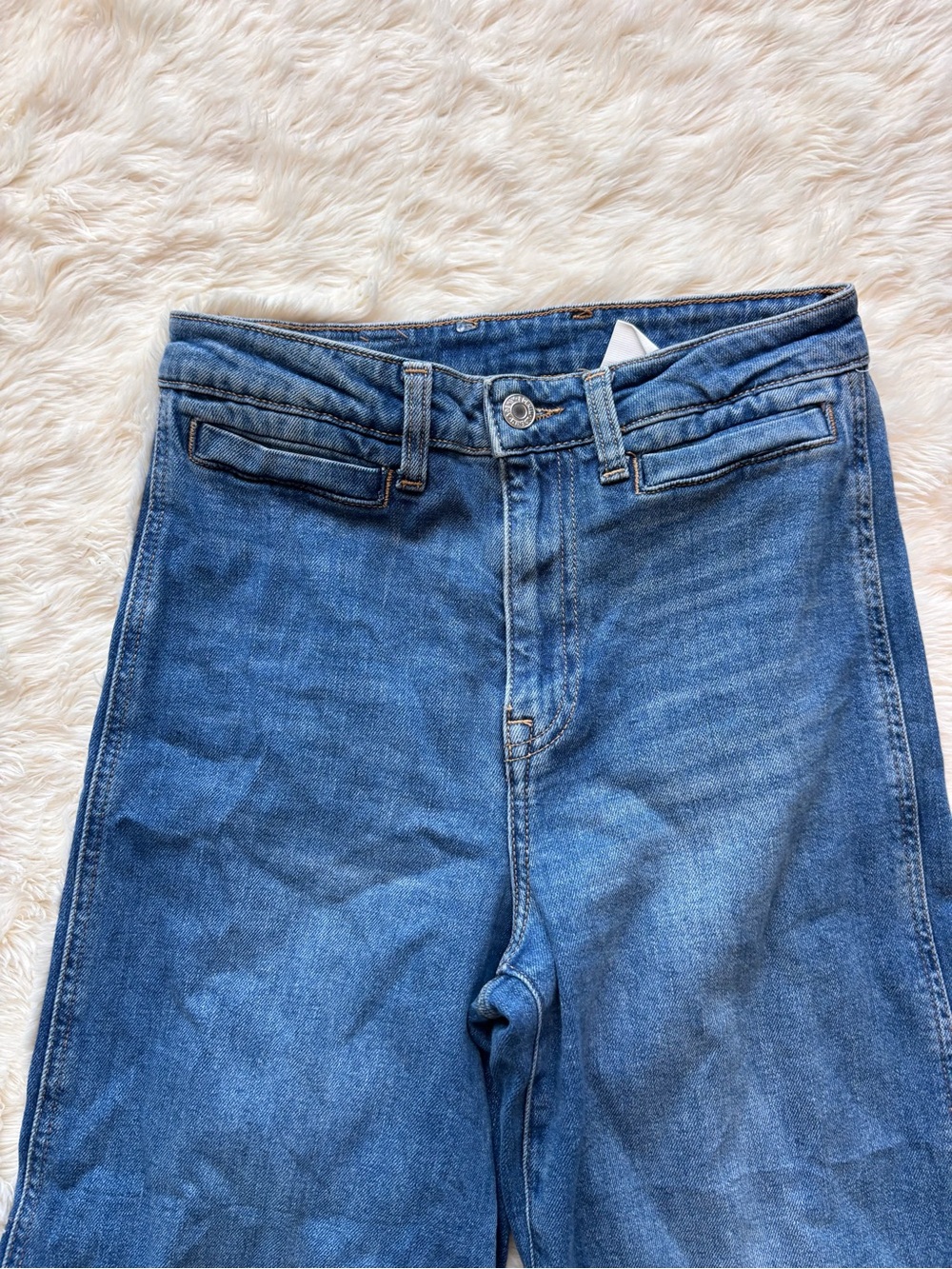 & Denim Culotte High Waist Wide Leg Raw Hem Medium Wash Denim Jeans Womens 4 - Picture 2 of 5